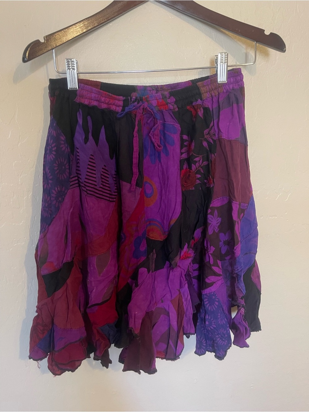 Bohemian Patchwork Purple Rayon Skirt